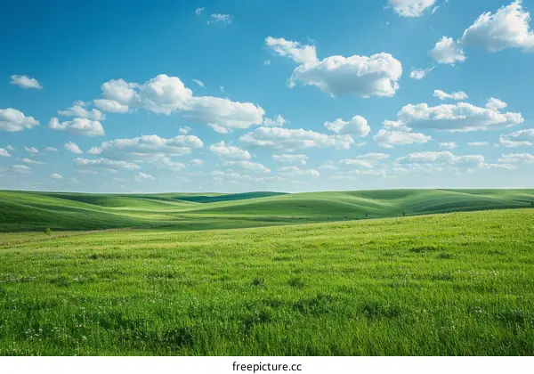 Landscape with green hills and blue sky