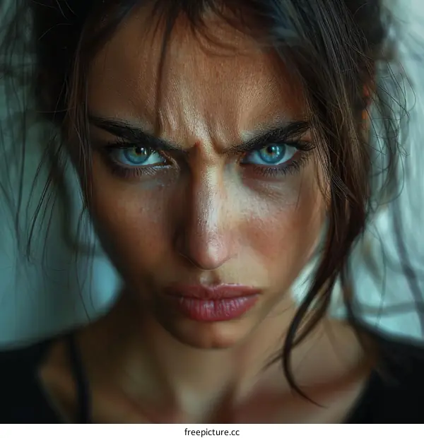 Close-up Portrait of a Woman with Intense Expression