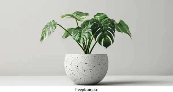 A potted Monstera deliciosa plant on a solid white background.