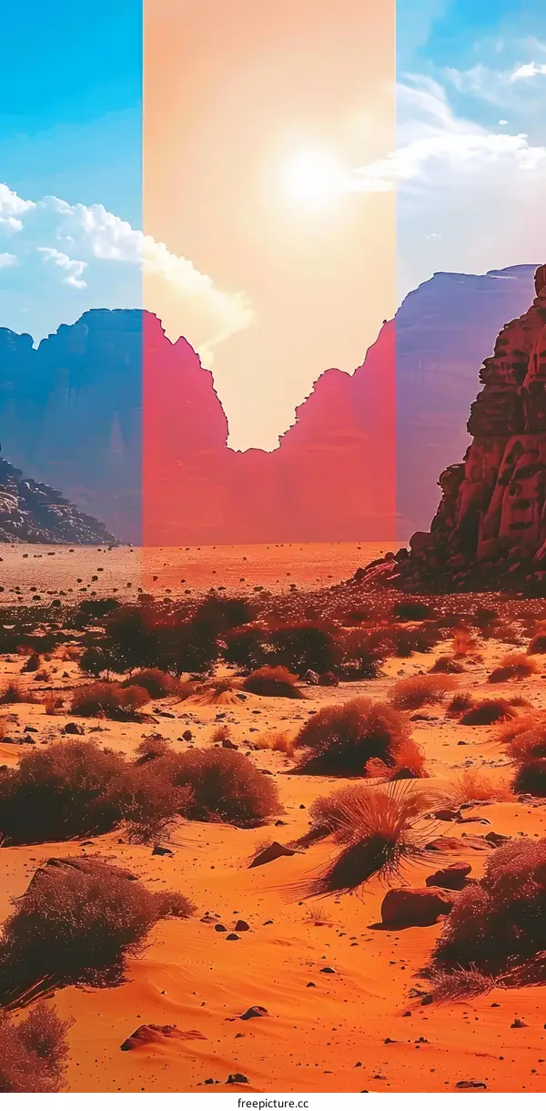 Desert Landscape with Sun and Sky