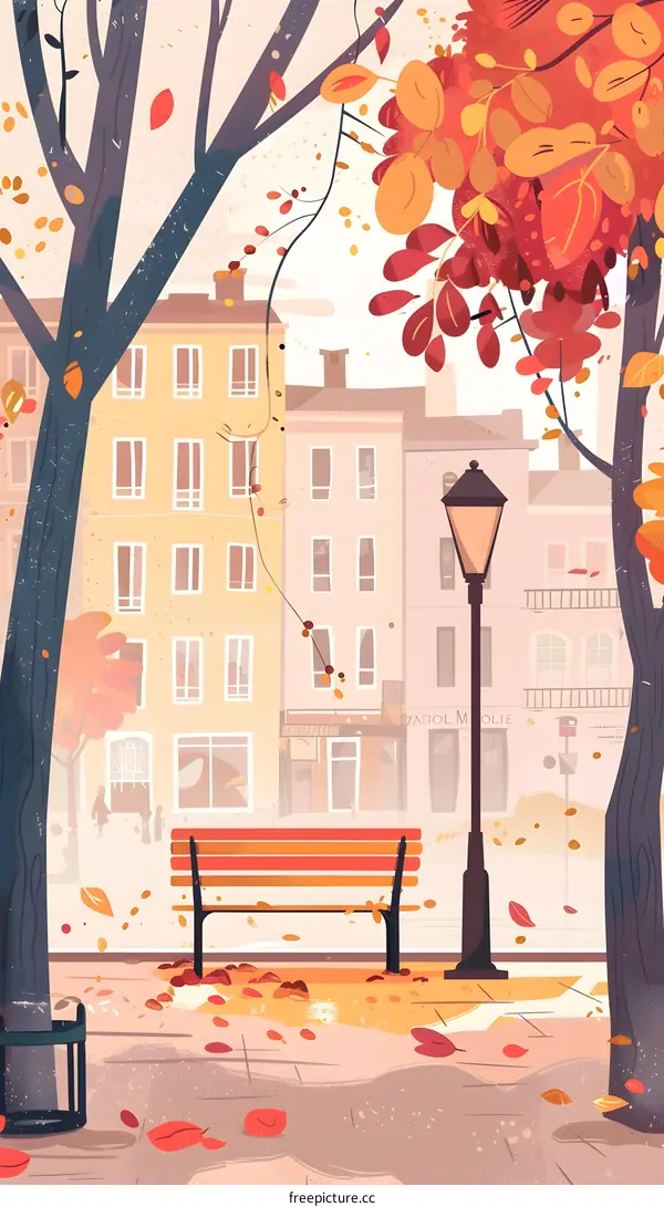 Autumn City Street Bench