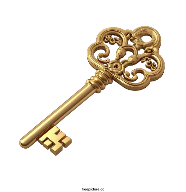 [Transparent Background PNG]Golden Ornate Key Illustrative Image