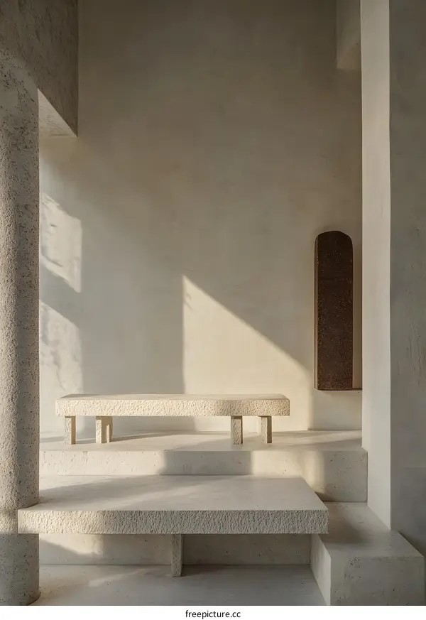 Minimalist Modern Architecture Interior Design With Stone Bench