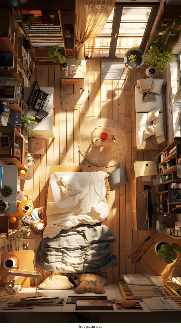 Cozy Minimalist Studio Apartment Interior Design With Wooden Floors