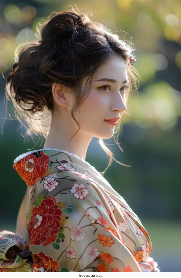 Portrait of a beautiful Japanese woman wearing a kimono