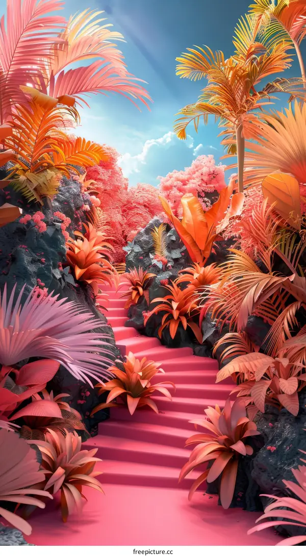 Colorful Tropical Stairway Illustration