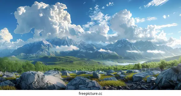 Majestic Mountain Scenery Under a Cloud-filled Sky