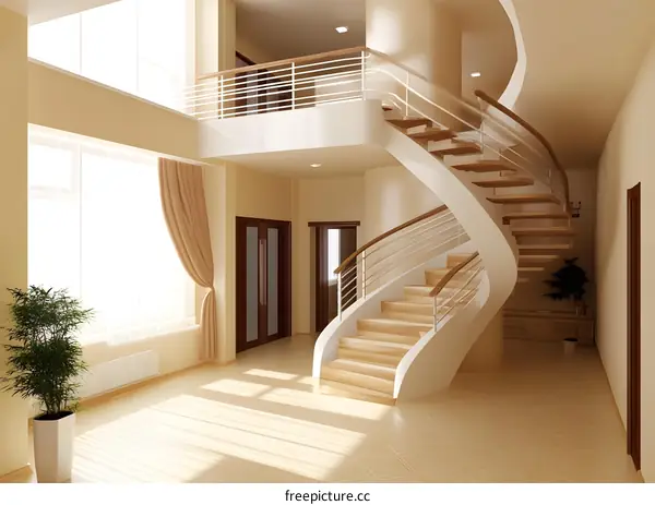 Modern White Spiral Staircase Interior Design