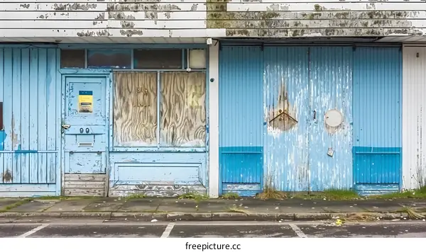 Blue Wooden Doors of an Abandoned Store