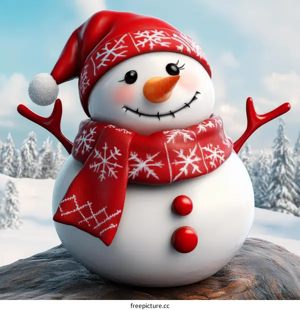 Cheerful Snowman in Winter Wonderland