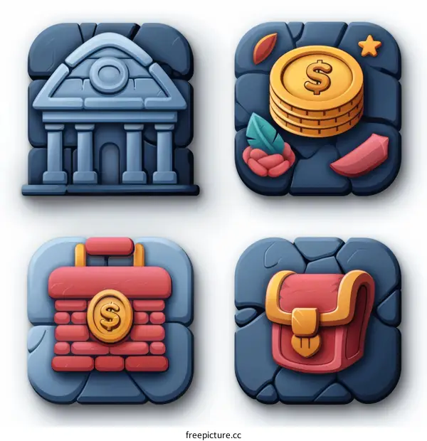 A set of four cartoon icons