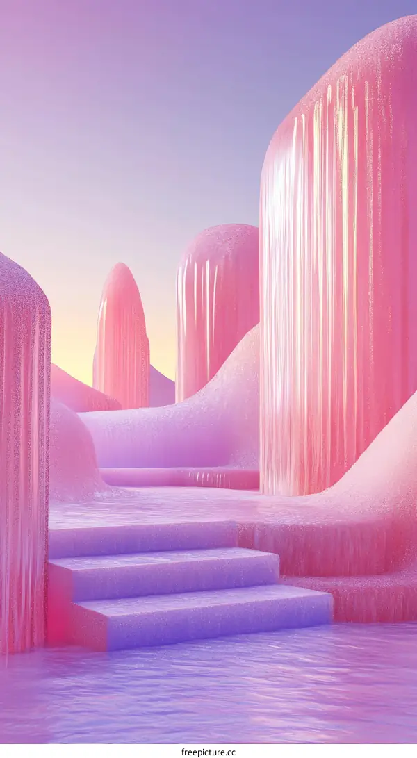 Abstract Pink Landscape with Stairs