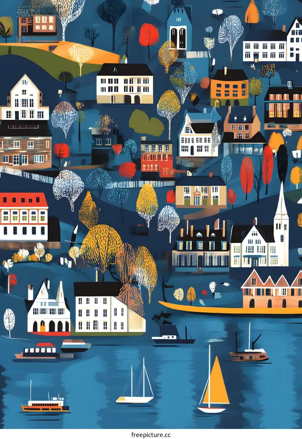 Colorful Illustration of a European Cityscape