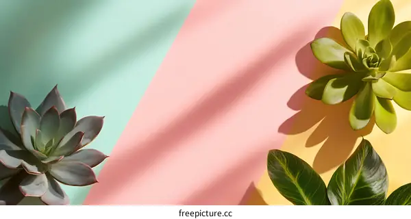 Green Succulents on a Pastel Background