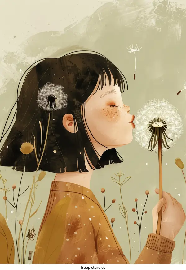 Girl Blowing Dandelion Seeds