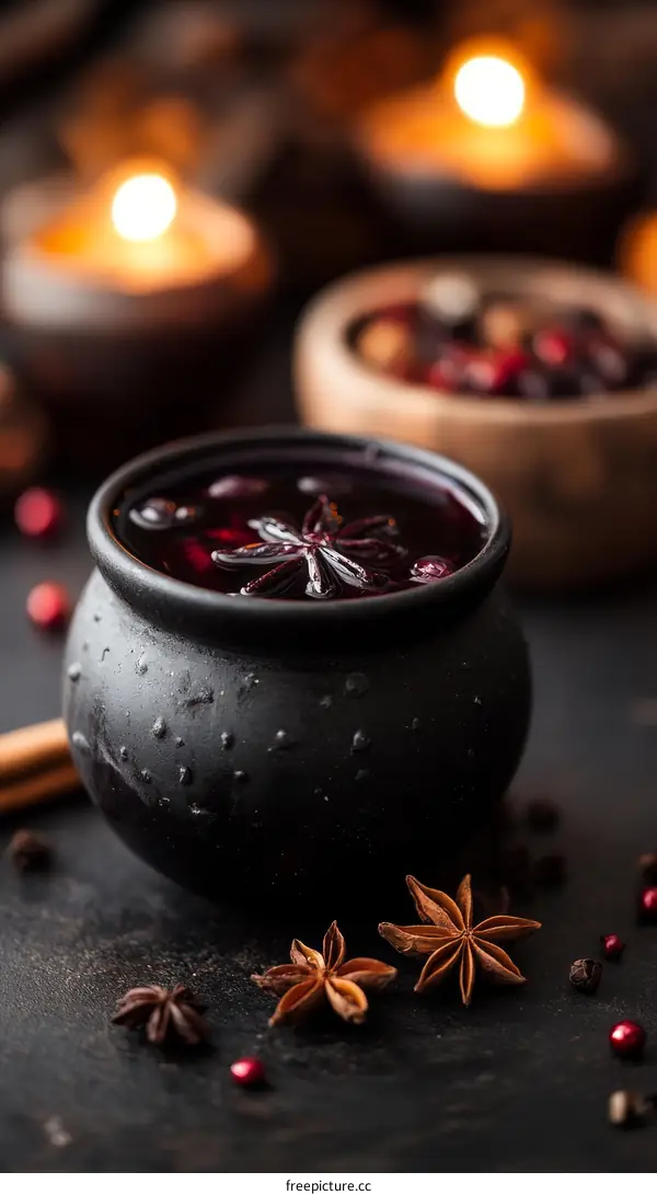 Warm Spiced Drink in a Dark Pot