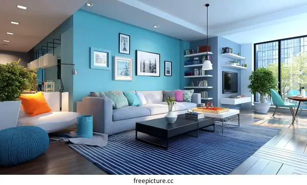 Modern Azure Living Room Interior Design
