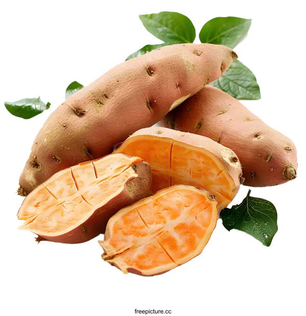 [Transparent Background PNG]Fresh Sweet Potatoes on White Background