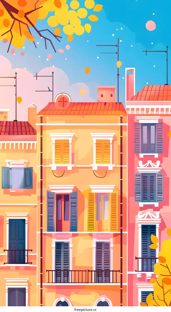 Colorful Italian Architecture Illustration