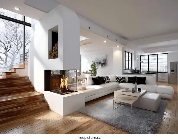 Modern Open-Plan Living Room with Fireplace