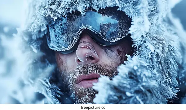 Frozen Explorer in Extreme Cold Weather Conditions