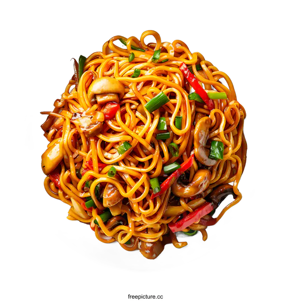 [Transparent Background PNG]noodles with mushrooms and vegetables