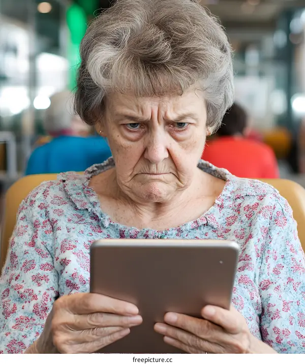 Senior Woman Using Tablet Computer at Home