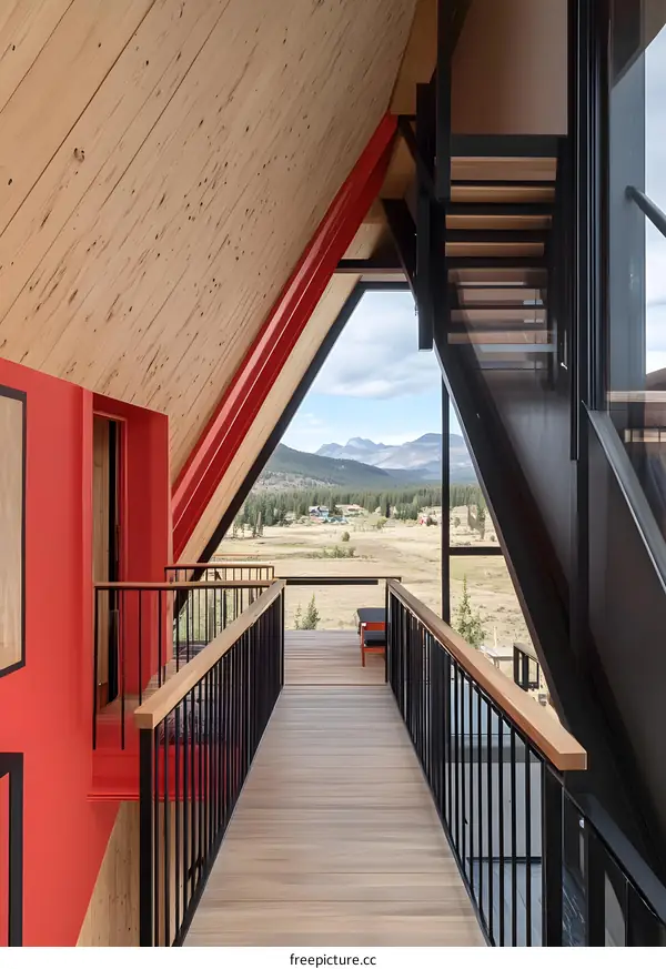 Modern A Frame House With Wooden Deck And Mountain View