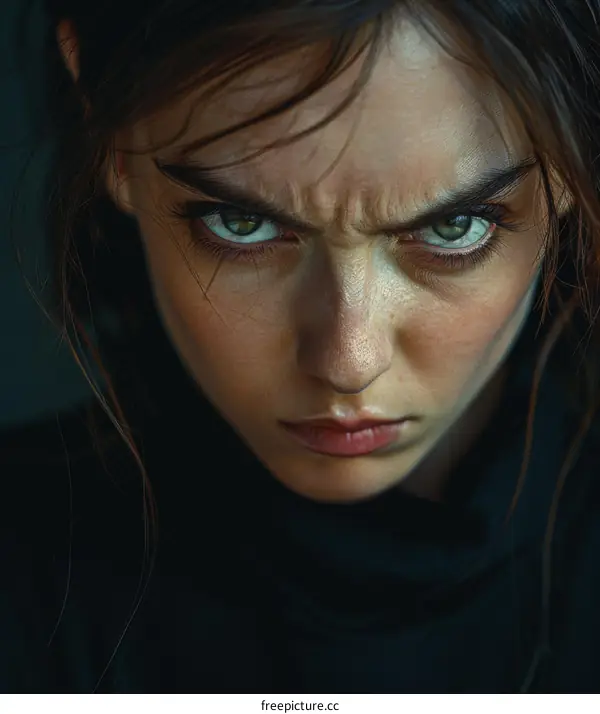 Close-up Portrait of a Woman with Intense Expression
