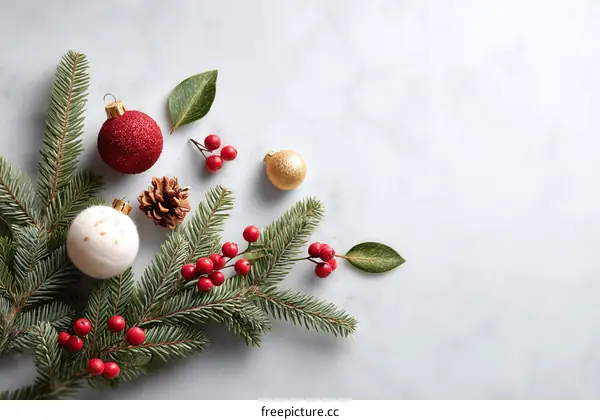 Christmas Decorations on Marble Surface