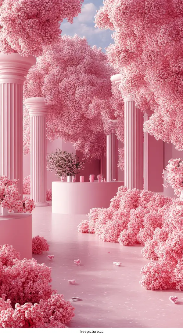 Pink Floral Garden Pathway Illustration