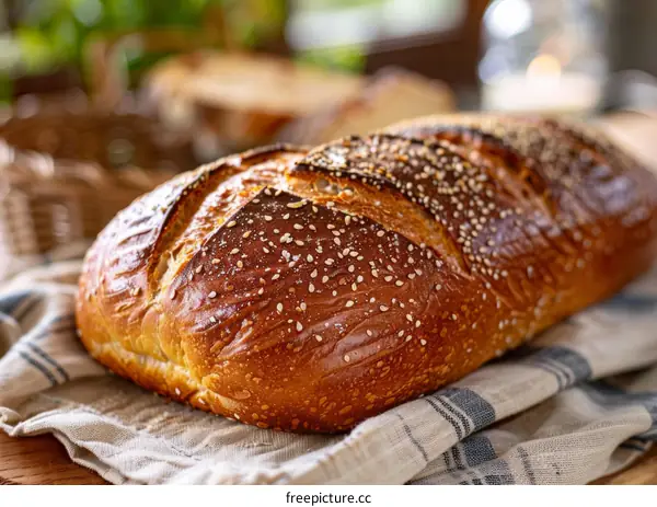 Freshly Baked Loaf of Bread with Sesame Seeds
