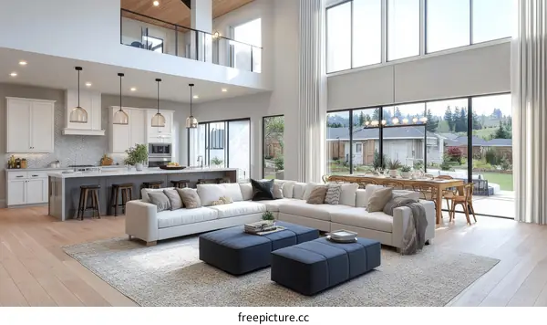 Modern Farmhouse Living Room with Large Windows