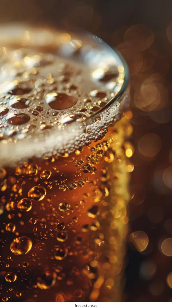 Close-up Picture of Beer with Water Drops