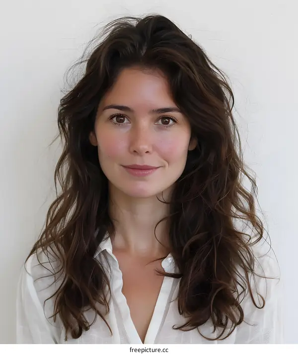 Portrait of a Young Woman with Brown Hair and White Shirt