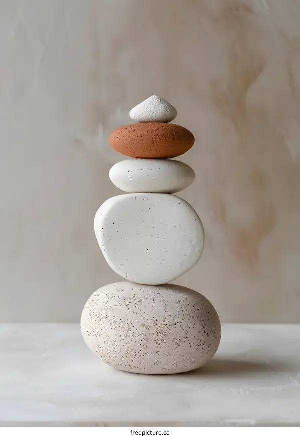 Stack of White and Brown Stones on White Background