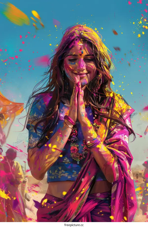 Holi Celebration: Indian Woman Drenched in Colors