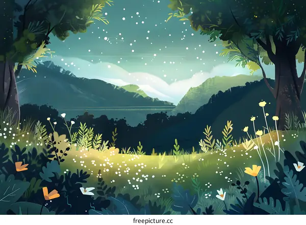 Green Mountain Landscape Illustration