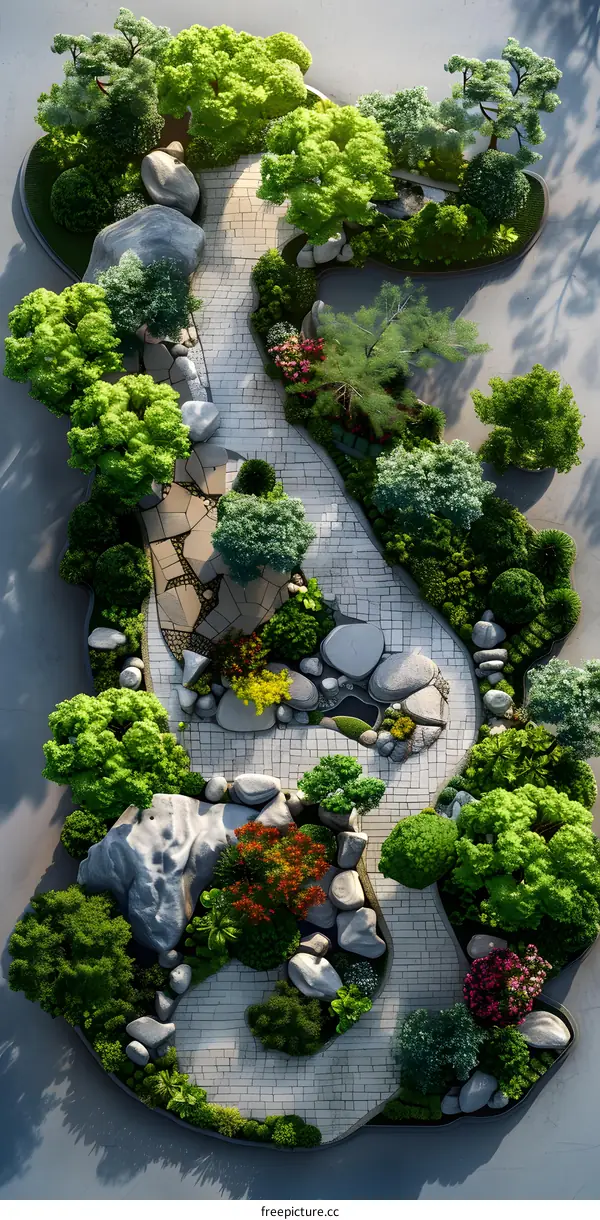 A photo of a beautiful garden from above