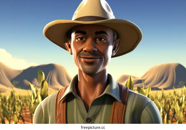 African American Farmer in Corn Field Wearing Hat