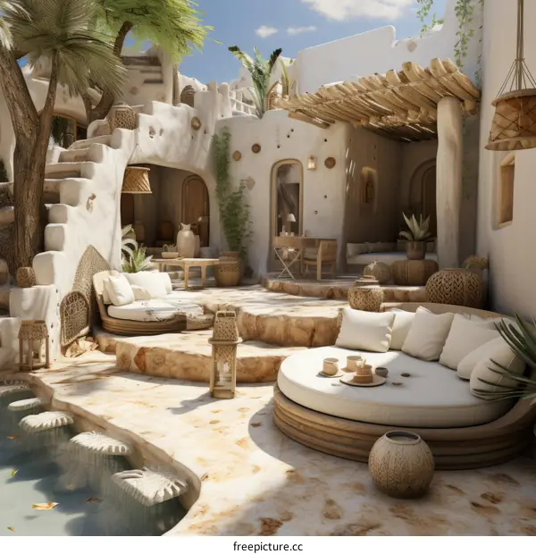 Modern Oasis Courtyard in a Moroccan Riad