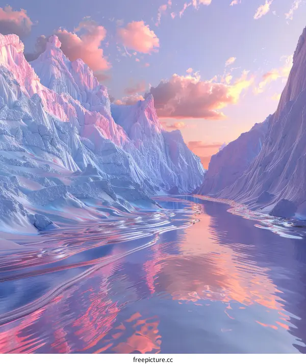 Fantasy canyon landscape with river and sunset