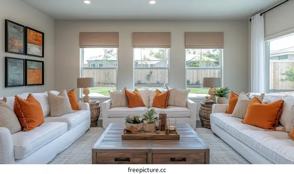 Modern Living Room Interior Design with Large Windows