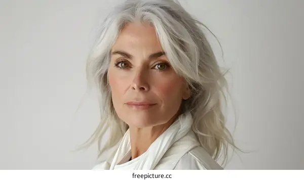Portrait of a beautiful mature woman with gray hair