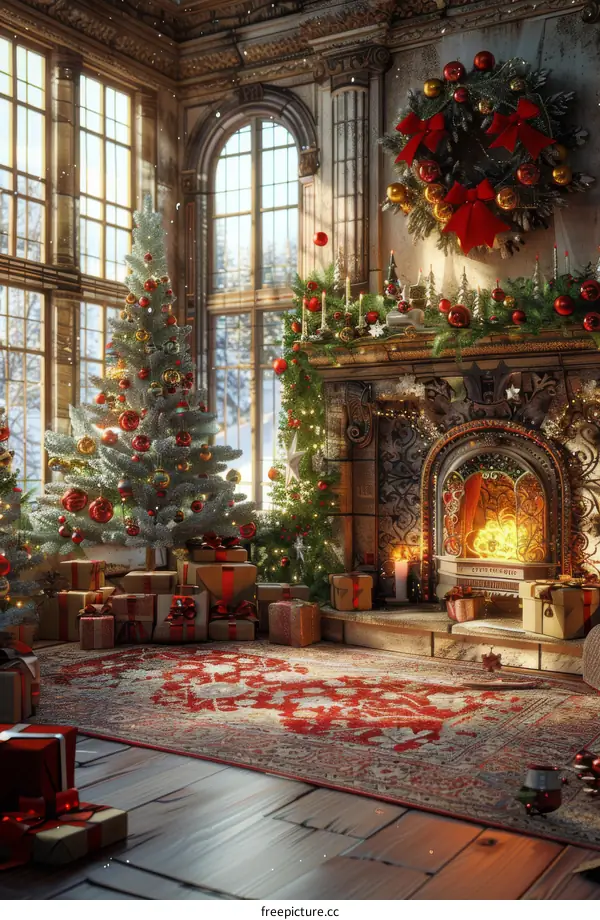 Christmas Tree by the Fireplace