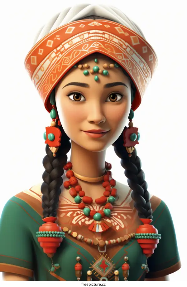 Portrait of a young woman wearing a traditional headdress