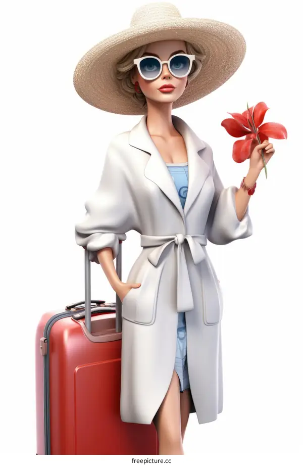 Woman with Suitcase Ready for Summer Vacation