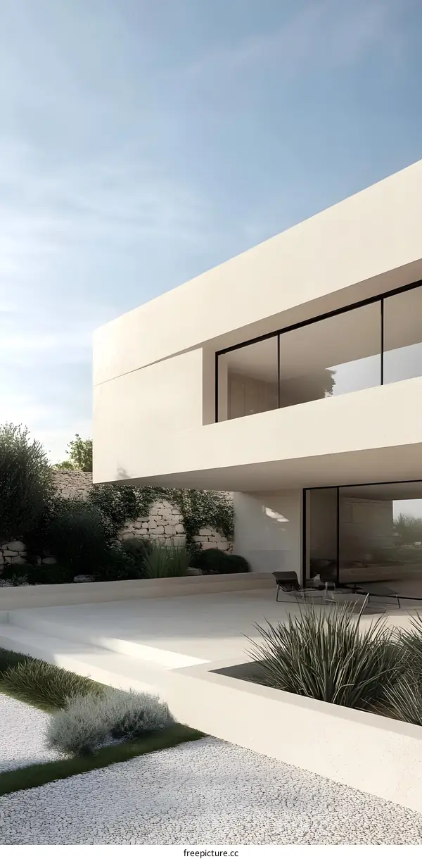 Minimalist Modern House Exterior Design with White Walls and Large Windows