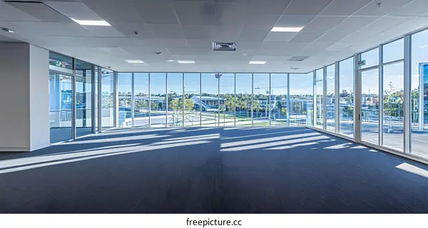 Modern Office Space with Large Windows and City View