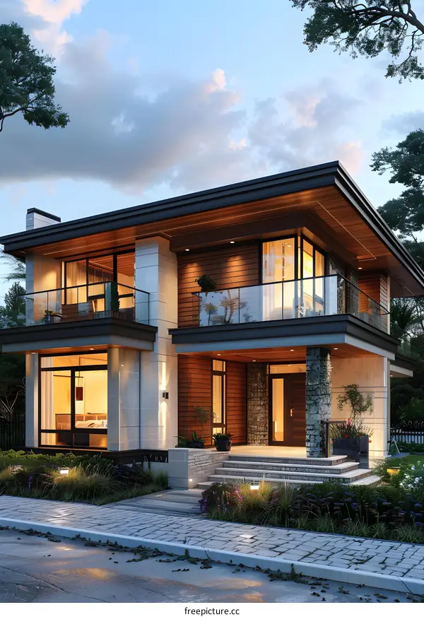 A modern two-story house with a beautiful exterior design